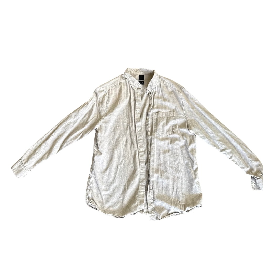 H&M Button Down Shirt Regular Fit Oatmeal Beige 100% Cotton Men's Large
